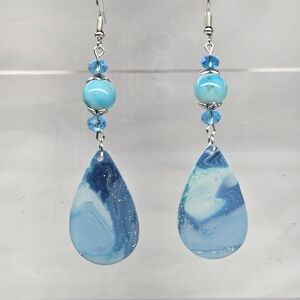 Ocean Blue and Silver Teardrop Earrings